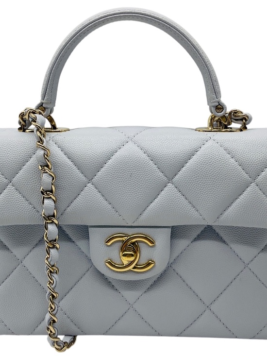CHANEL Handbags - Chanel Light Blue Quilted Caviar Leather Retro Top Handle Flap Bag